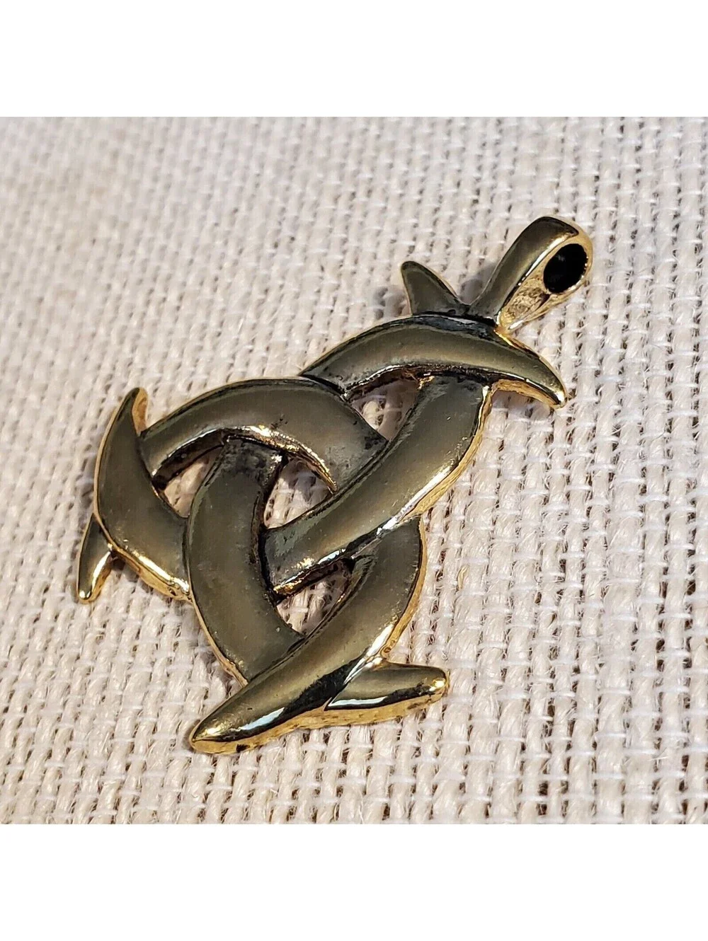 New Vintage 90s Triple Celtic Moon Antique Gold Alloy Metal Pendant